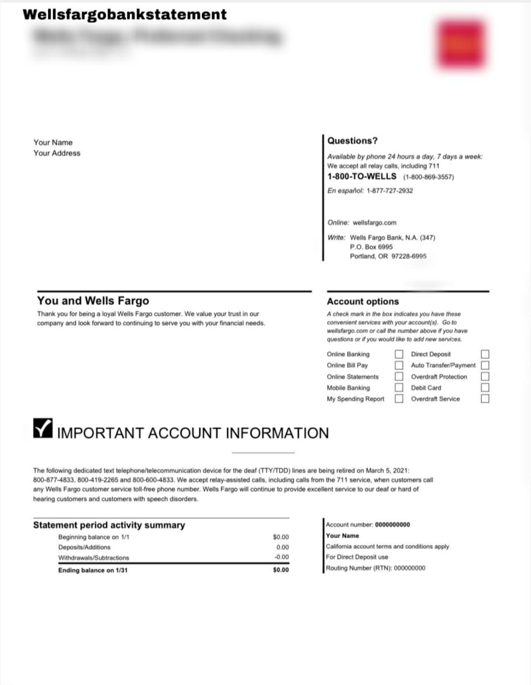 Wells Fargo Bank Statement Generator